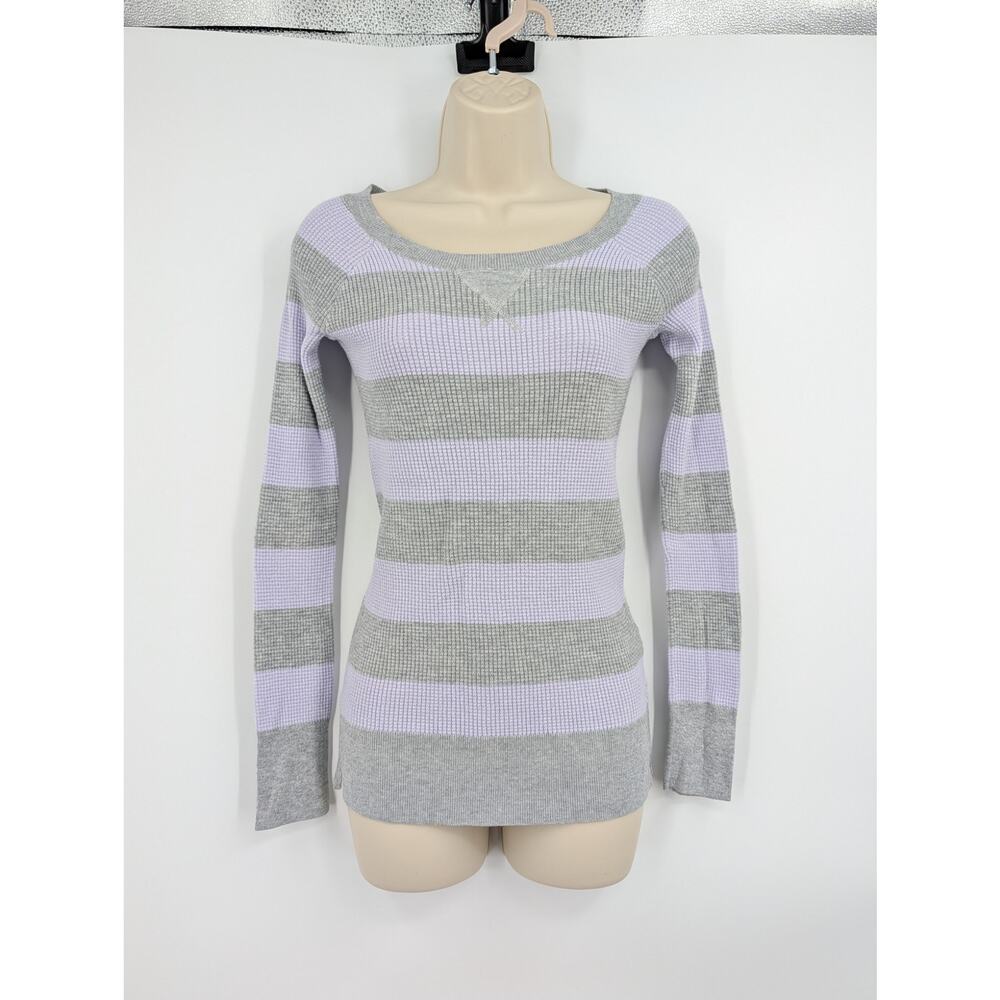American Eagle Outfitters Y2K Striped Henley Top Gray Lavender Women's Medium
